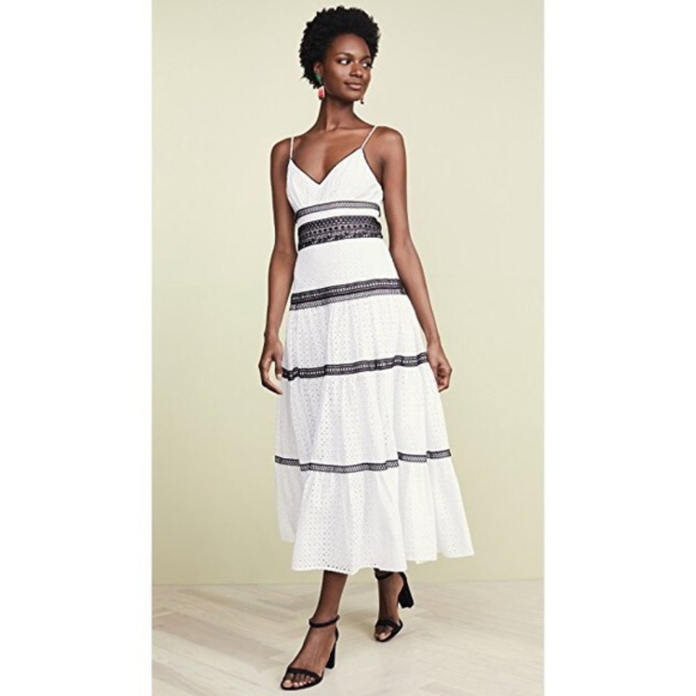 Anthropologie JILL Jill Stuart Marque Eyelet White & Black Maxi Dress Size: 6